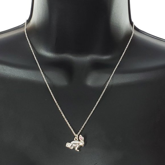 SAQ AVON Silver Tone Bunny Necklace Pink Stones - Picture 1 of 5